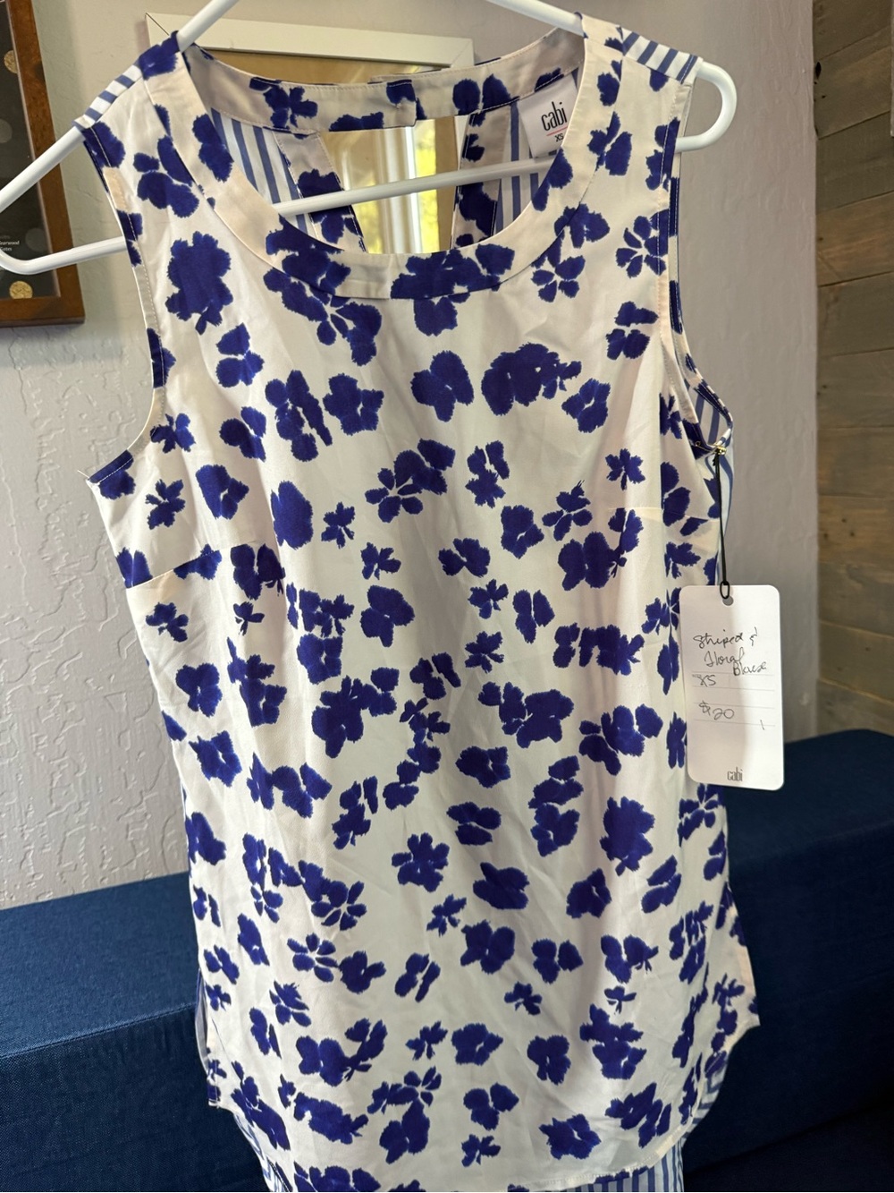 CAbi White  with Blue Floral Print